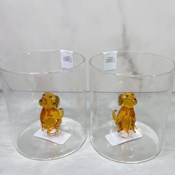 2 Dolce Vita Floating Dog Glass Tumbler Drinking Glasses Set - Picture 2 of 6